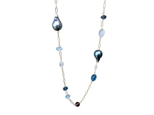Tahitian Pearl and Blue Topaz Necklace