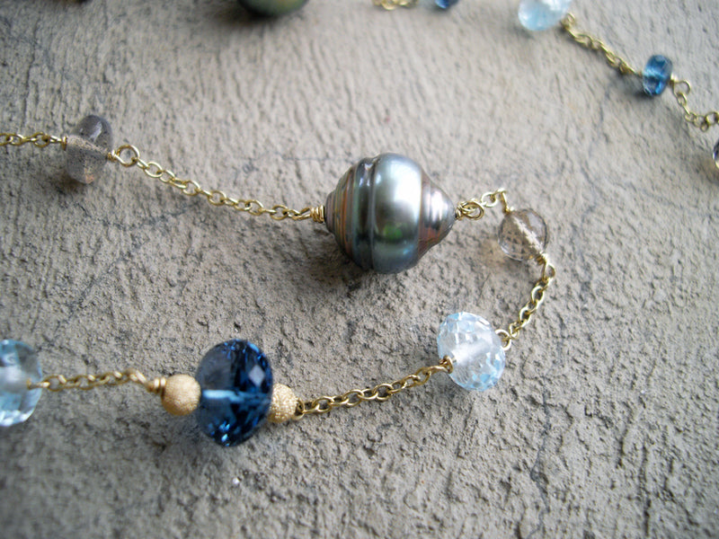 Tahitian Pearl & Blue Topaz Chain