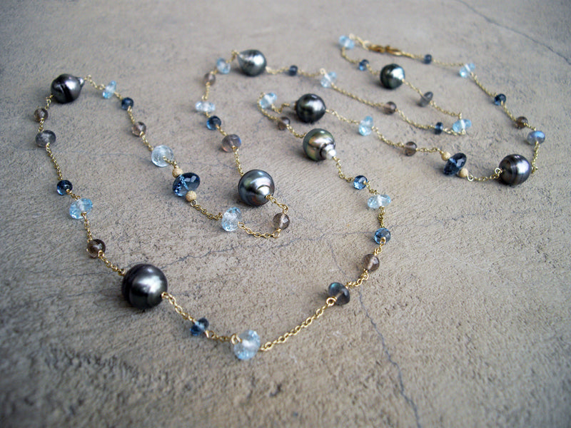 Tahitian Pearl & Blue Topaz Chain