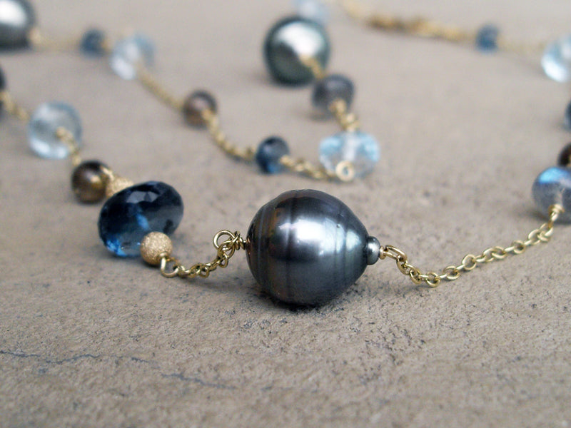 Tahitian Pearl & Blue Topaz Chain