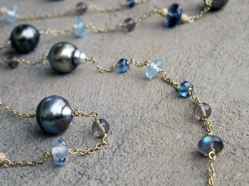 Tahitian Pearl & Blue Topaz Chain