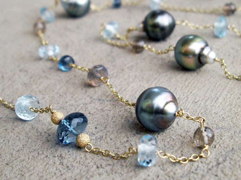 Tahitian Pearl & Blue Topaz Chain