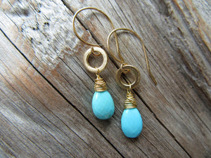 Sleeping Beauty Turquoise Earrings in 14k Gold