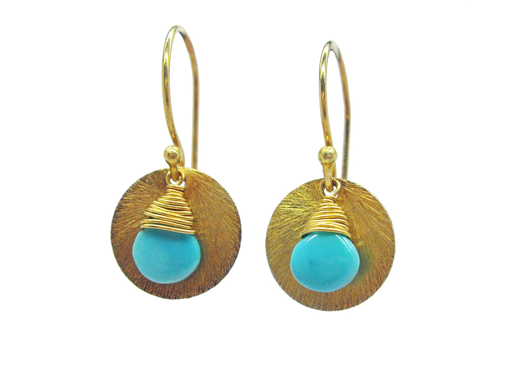 Gold Disc Earrings in Turquoise